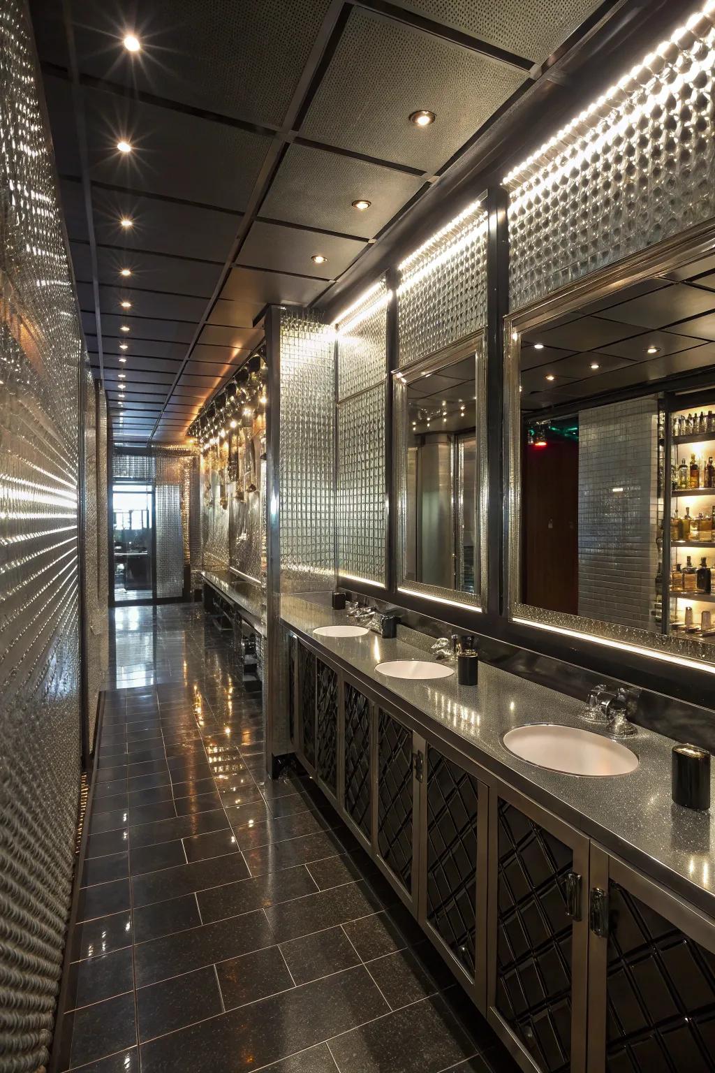 Create a chic and futuristic look with chrome and mirrors.