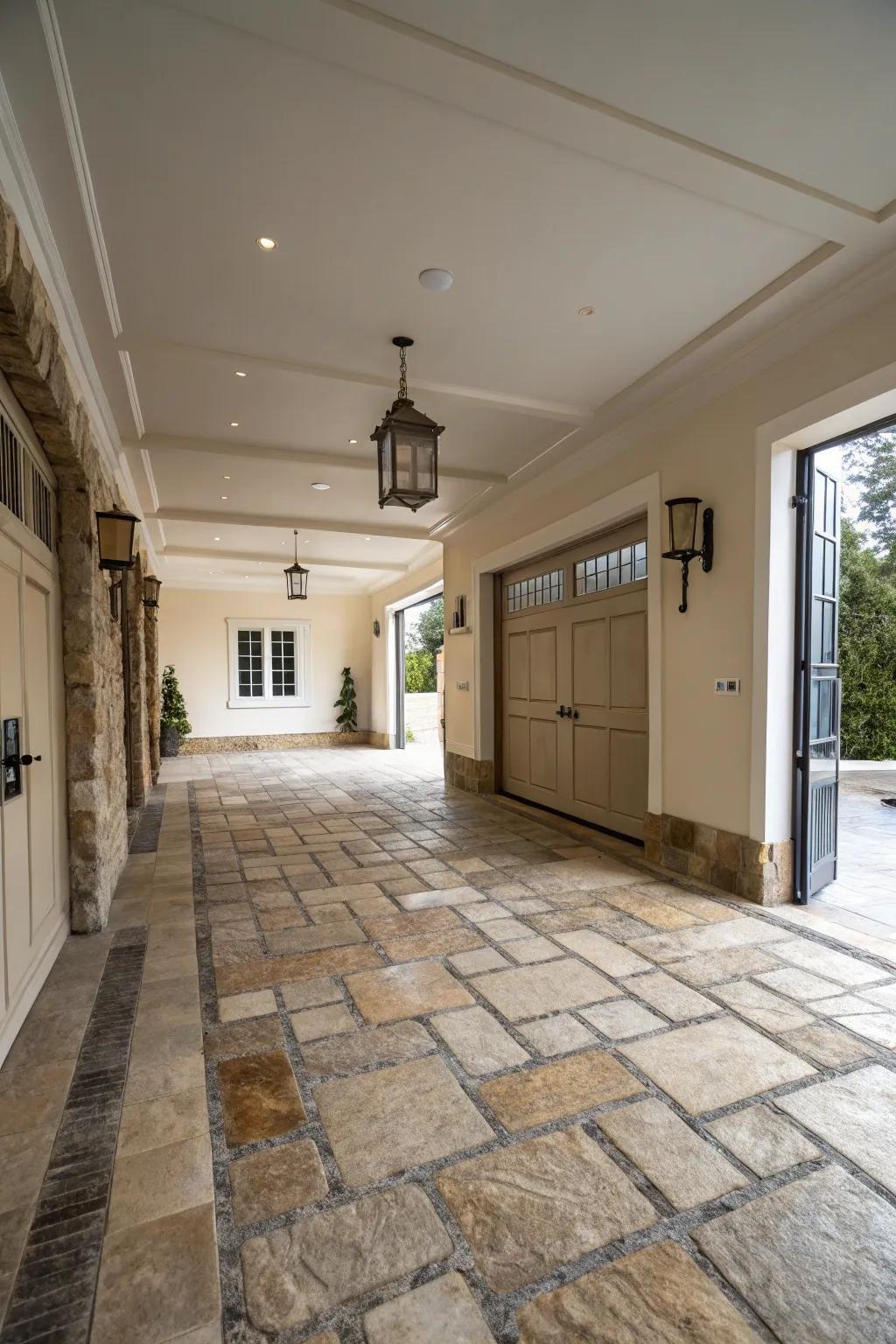 Inherent stone flooring imparts ageless sophistication.