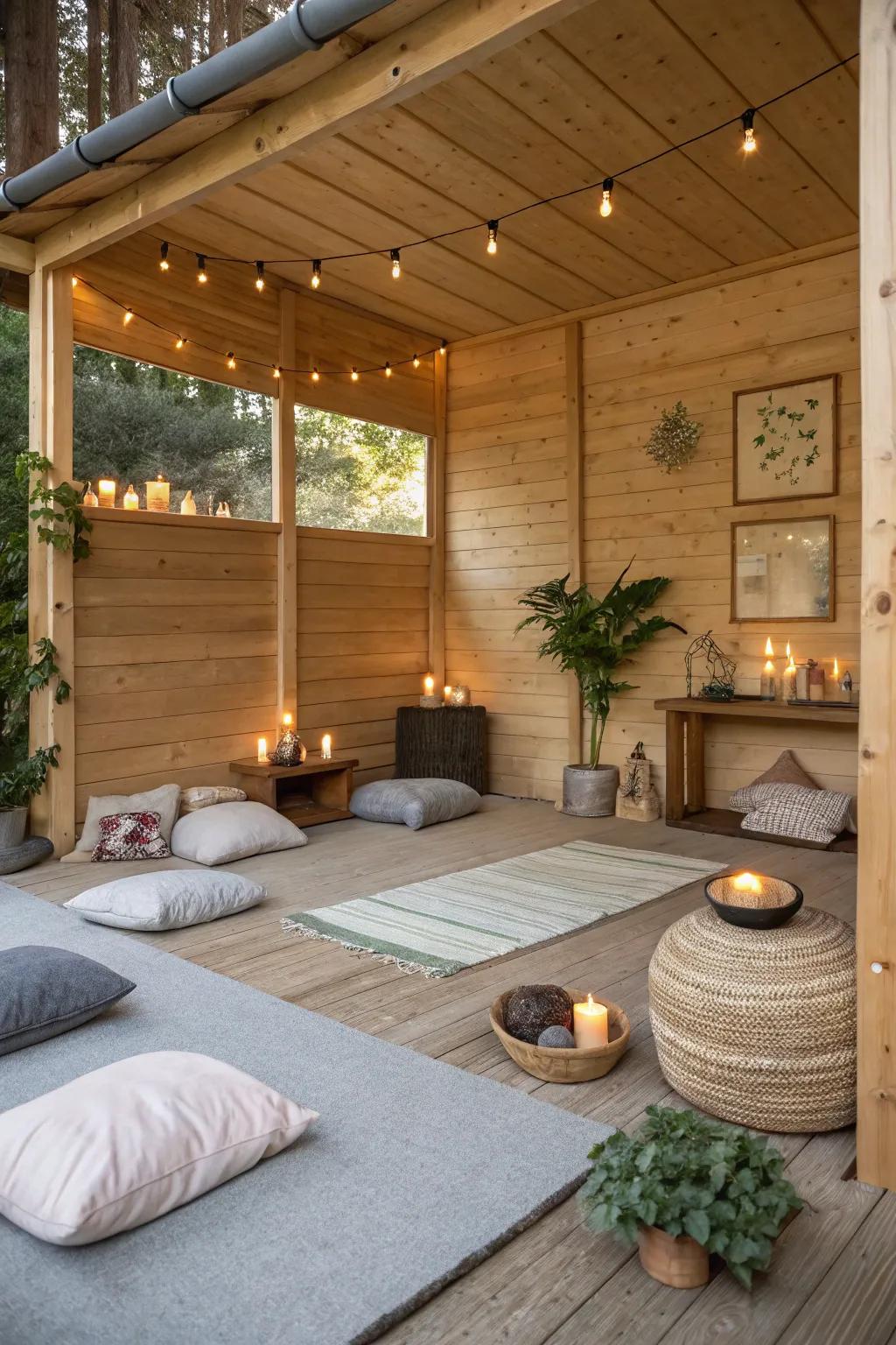 Find inner peace in a shed meditation sanctuary.