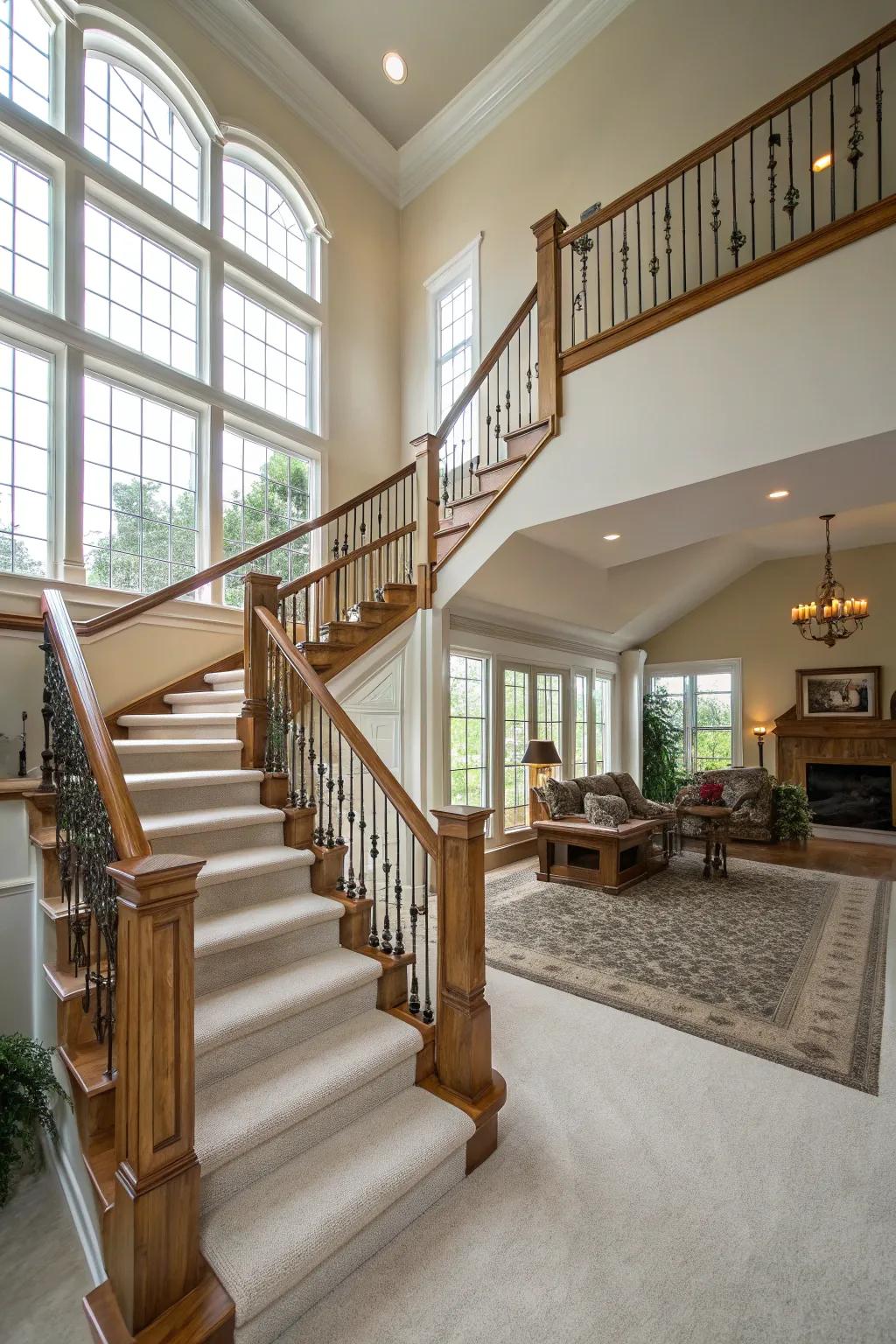 A double landing adds allure and functionality.