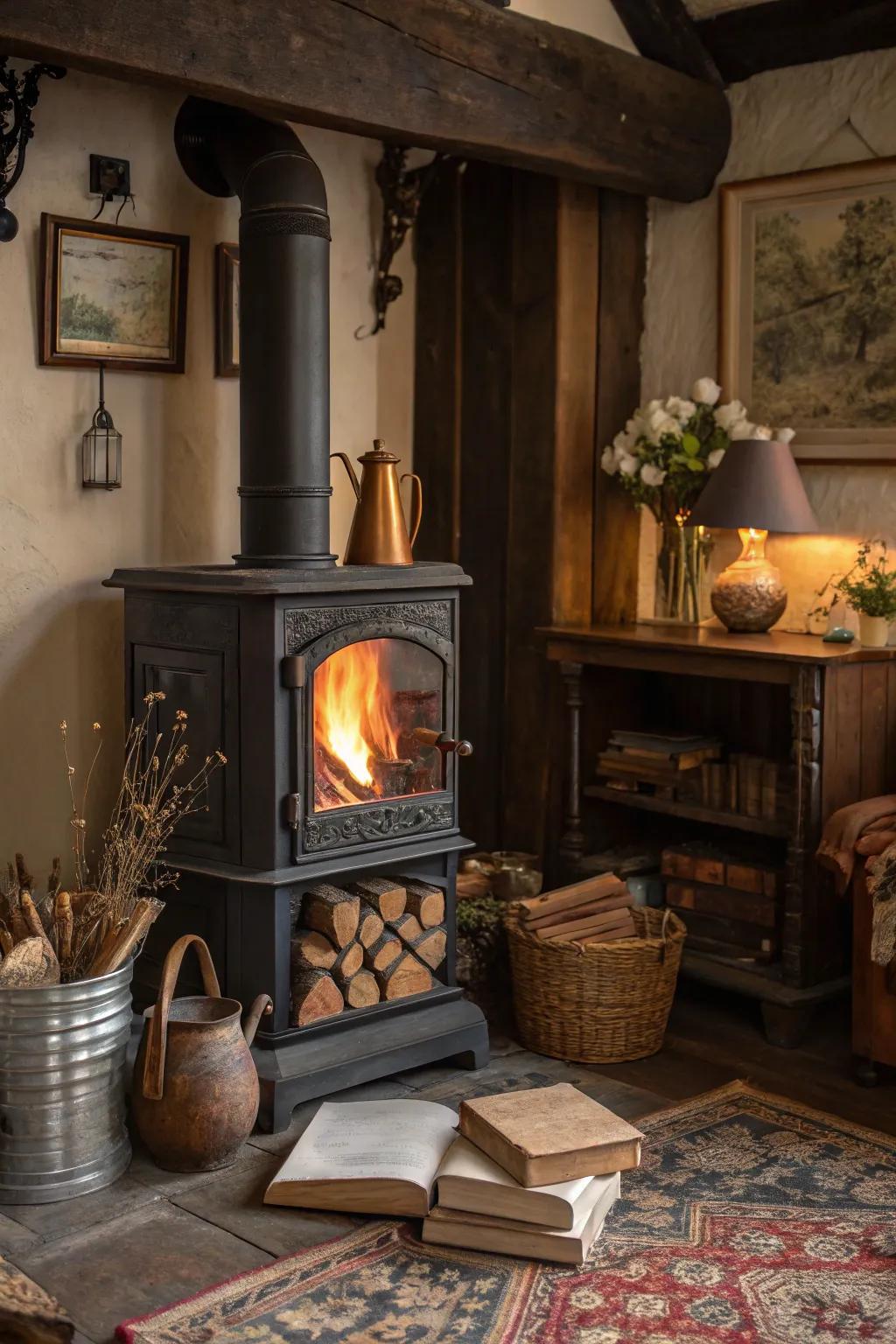 Antique decor contributes a timeless charisma to your appliance corner.
