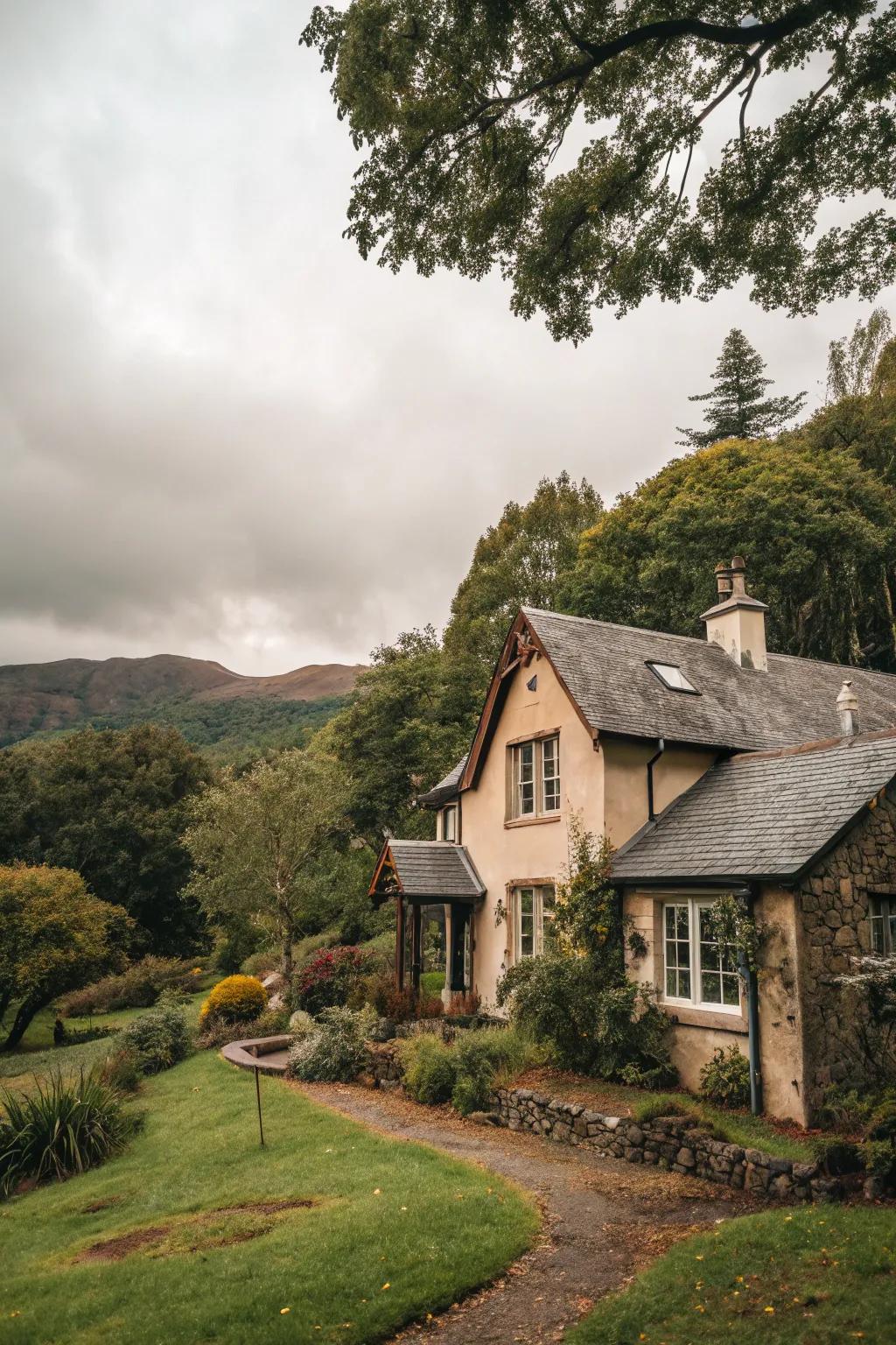 Grounded palettes harmonize your cottage with its surrounding nature.