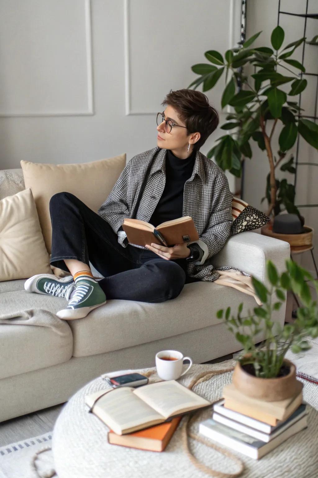 Crisscross relaxation accentuates personal style and ease.