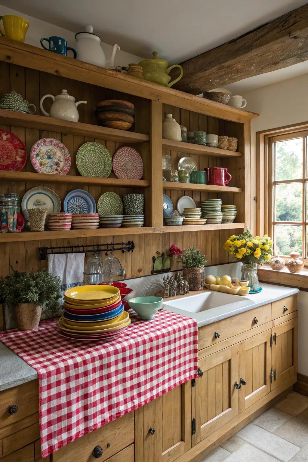 Exposed shelving introduces both utility and flair.