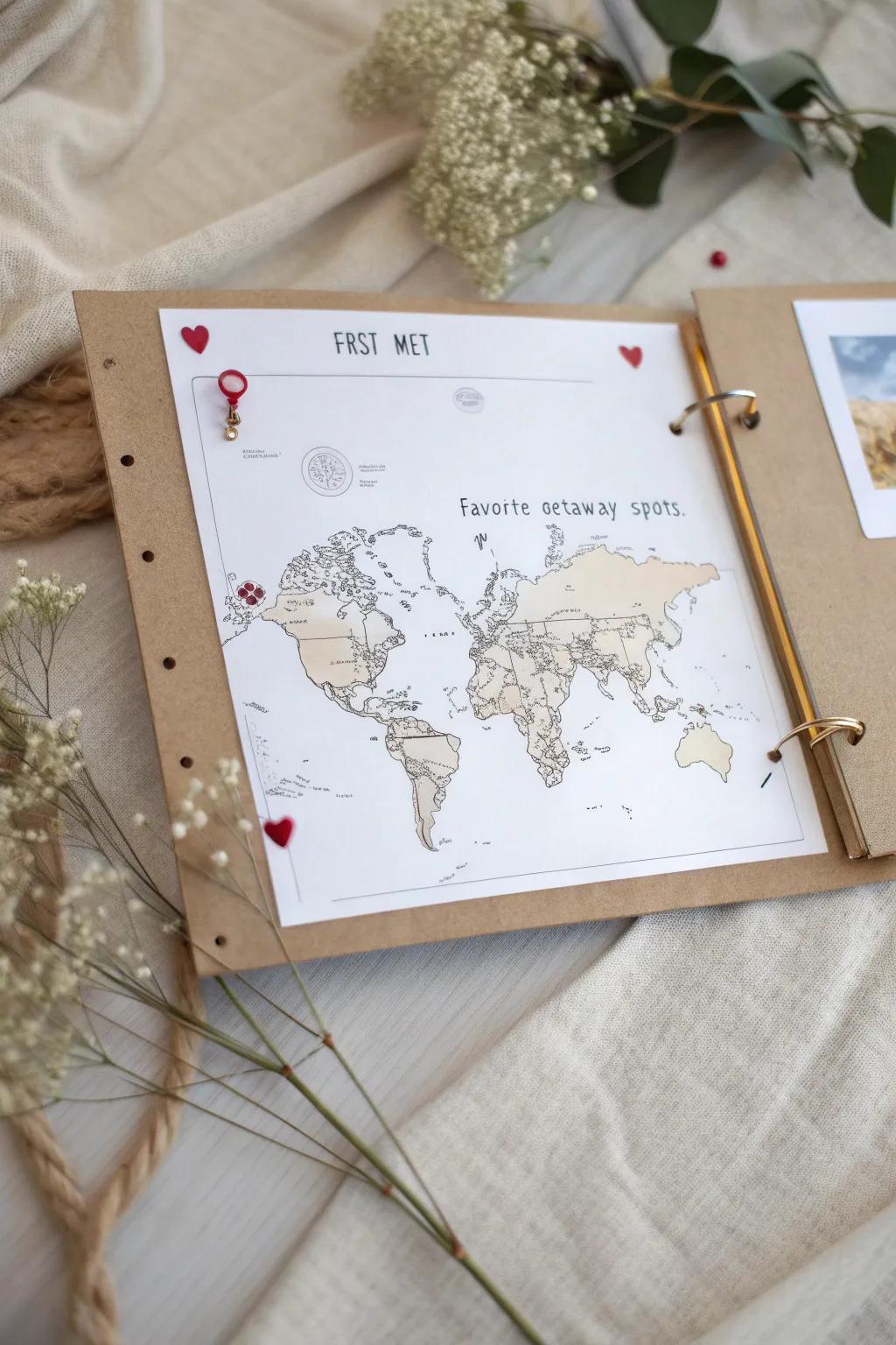 Chart your romance using a map of memories, marking the places that mean the most to you.