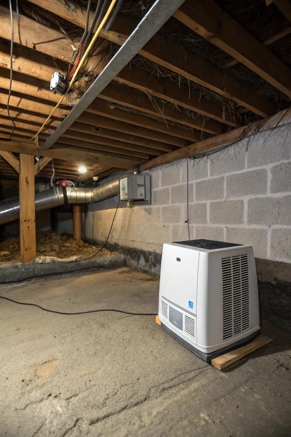 A dehumidifier makes sure your underhouse area stays dry and stops mold.