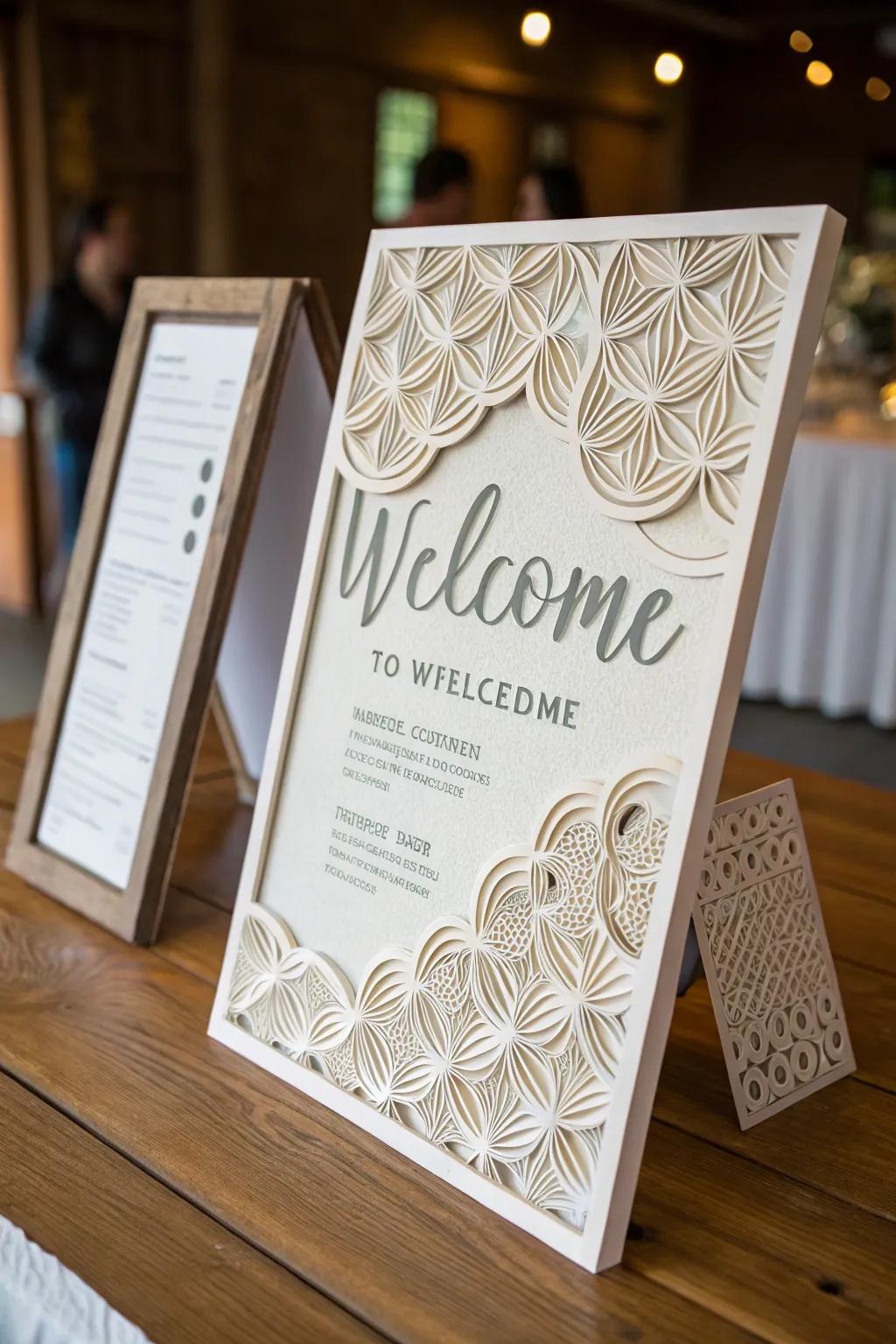 Layered components bring dimension and appeal to welcome boards.
