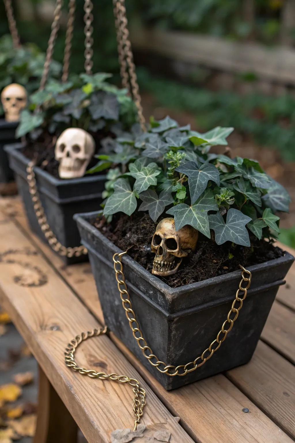 Gothic containers set a moody tone.