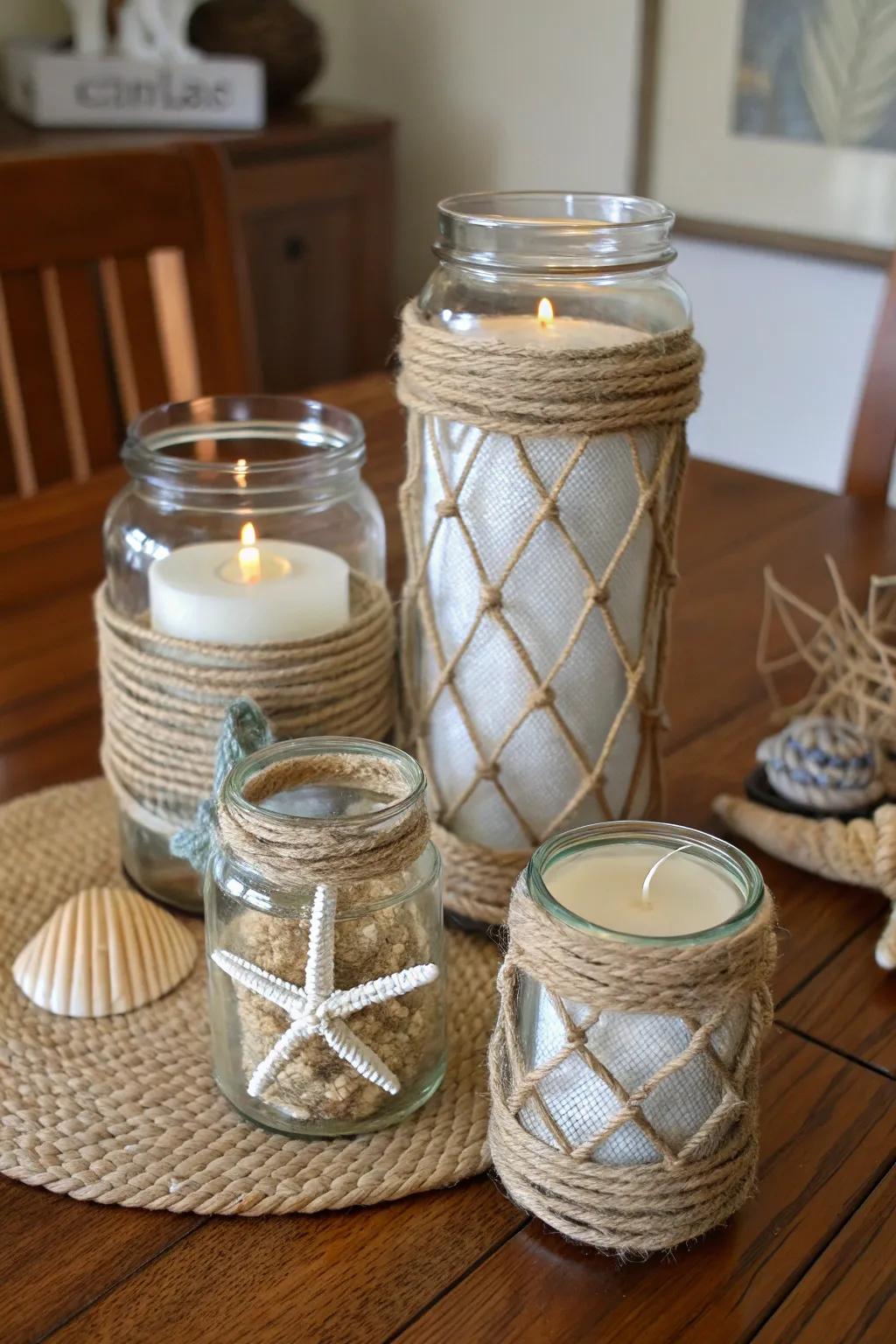 Twine embellishments append texture and nautical allure.