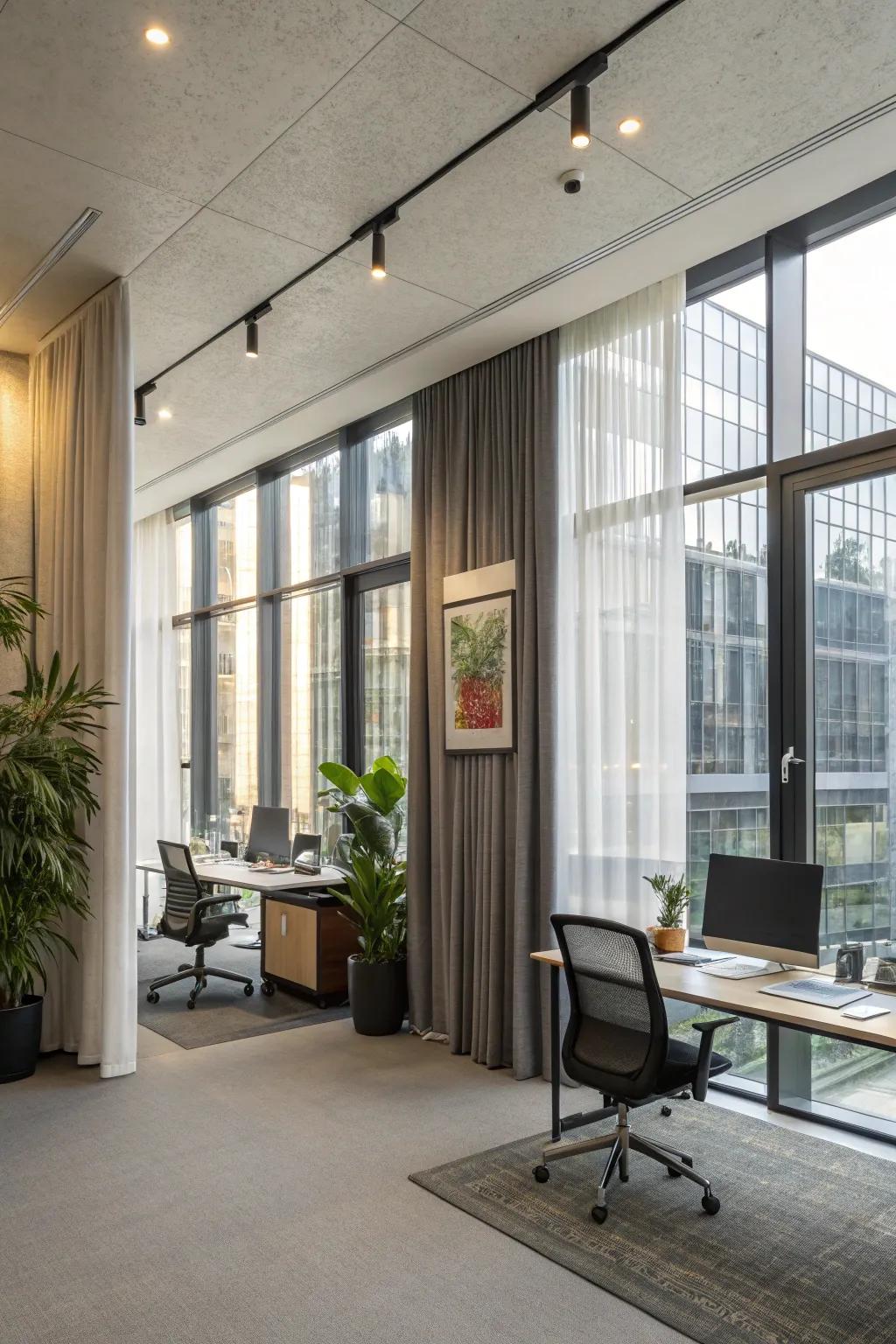 Individual drape sections offer flexibility in managing light and seclusion.