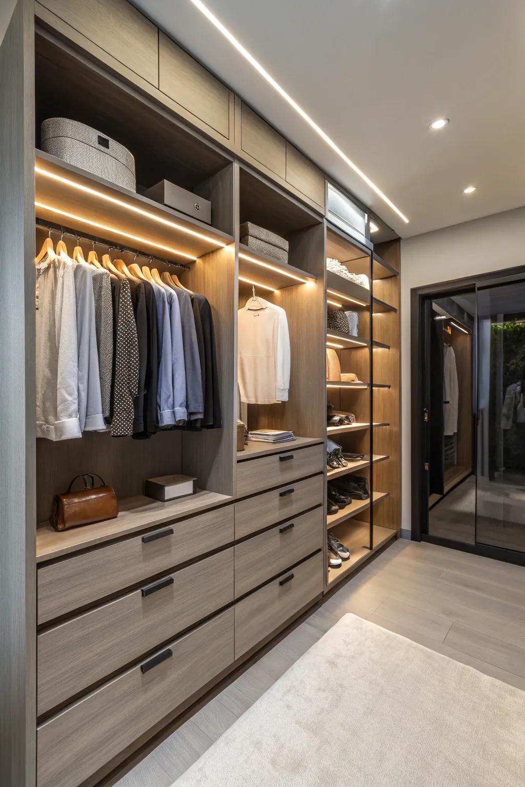 Integrated dressers offer seamless storage options.