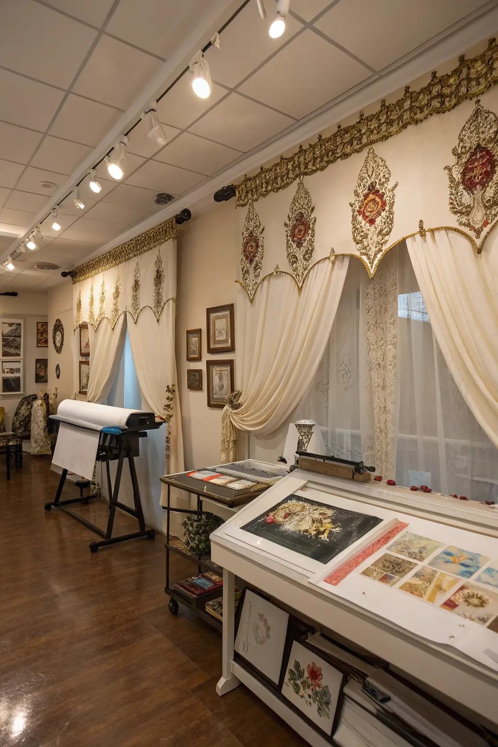 Transform your windows into art with bespoke embellished valances.