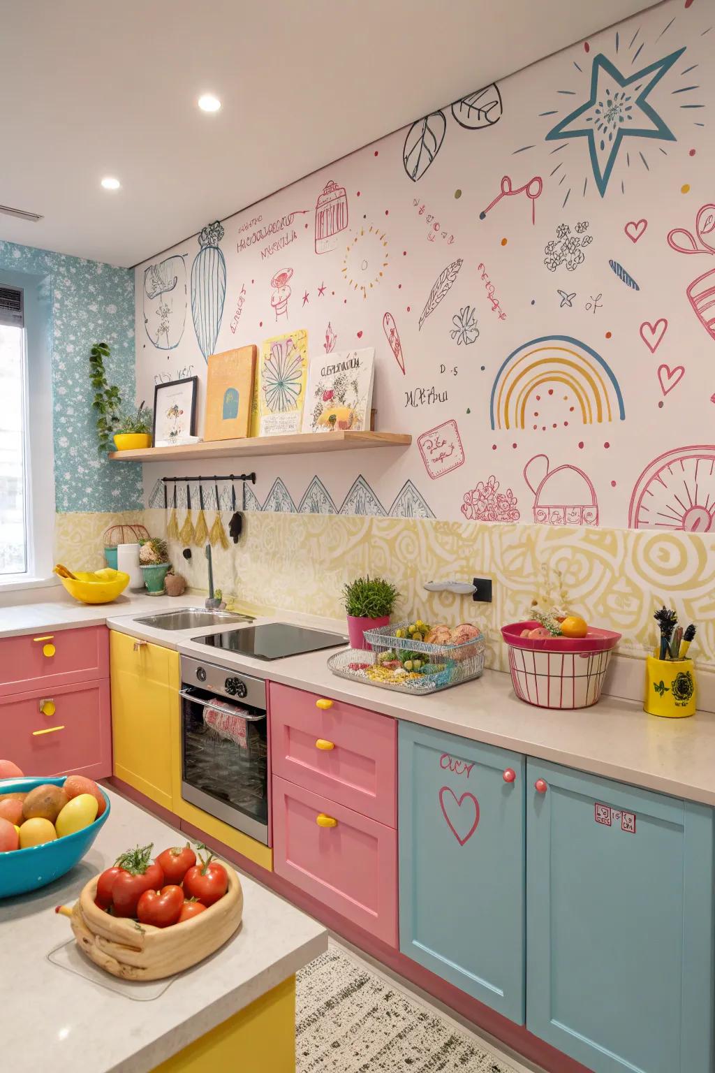 Lively doodles infusing joy and spontaneity into the culinary space.