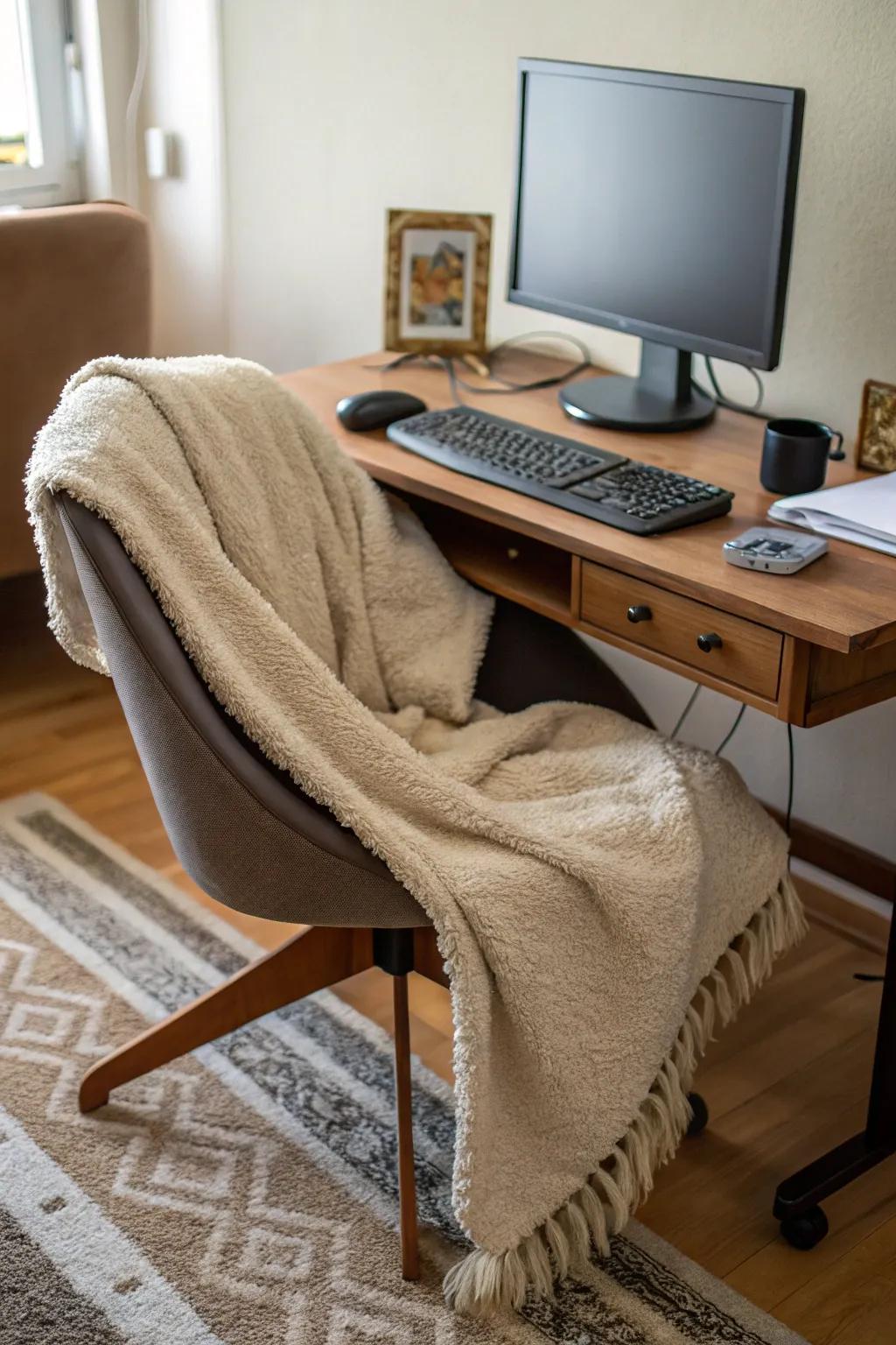 Fabrics foster a snug and inviting workspace.