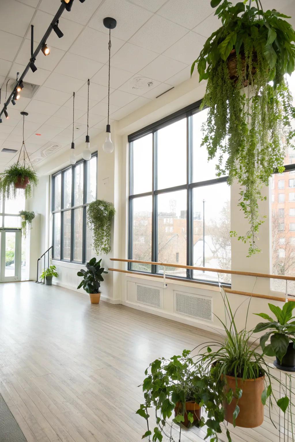 Live greenery fills the space with life and freshness.