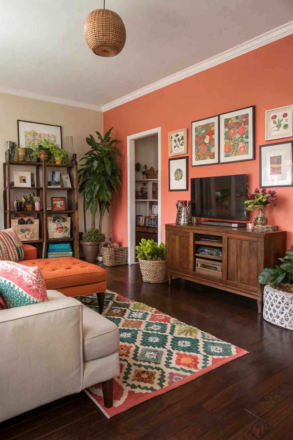 Coral walls bring a burst of energy and character.