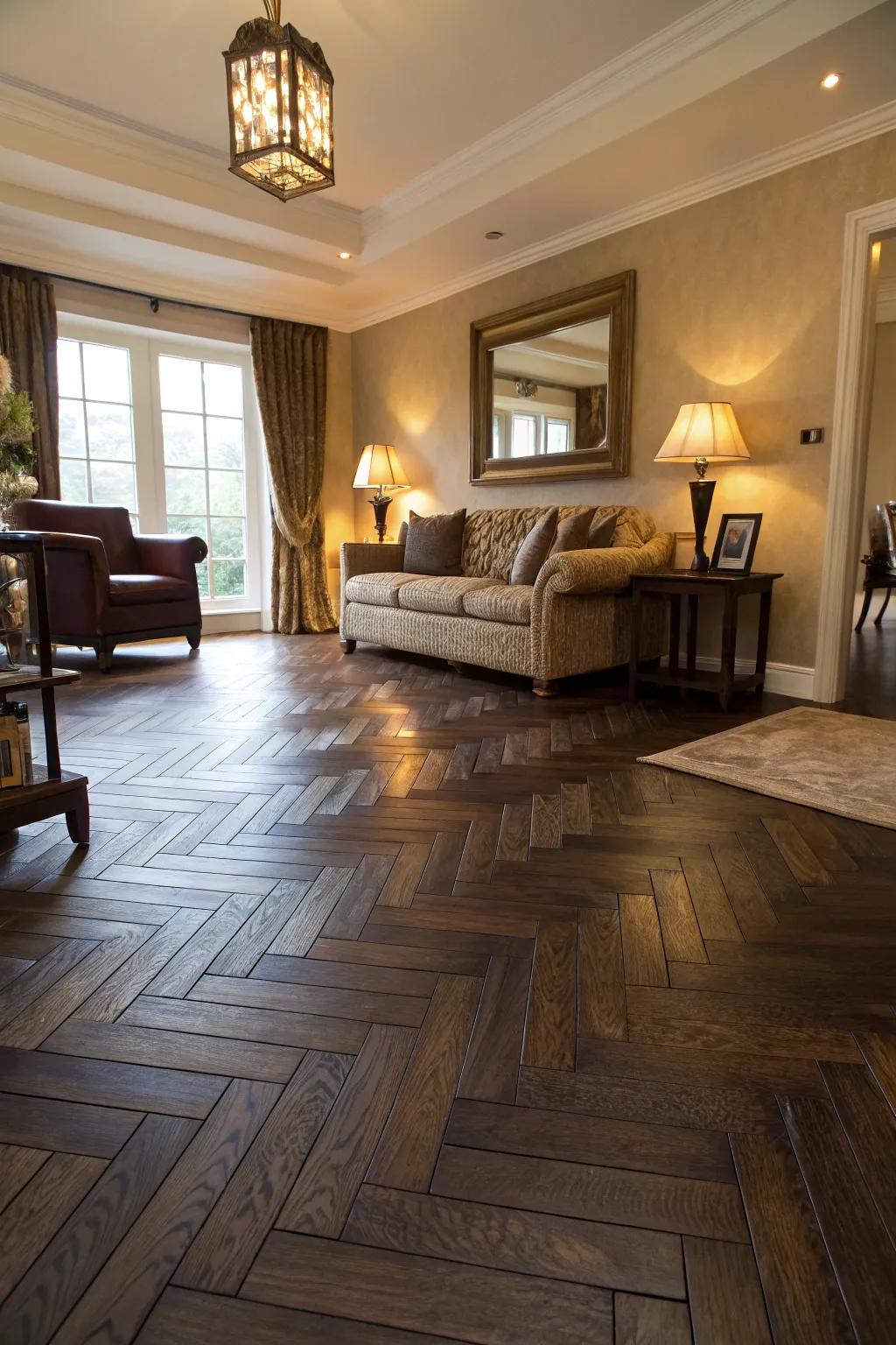 Herringbone styles add a stylish twist to wood floors.