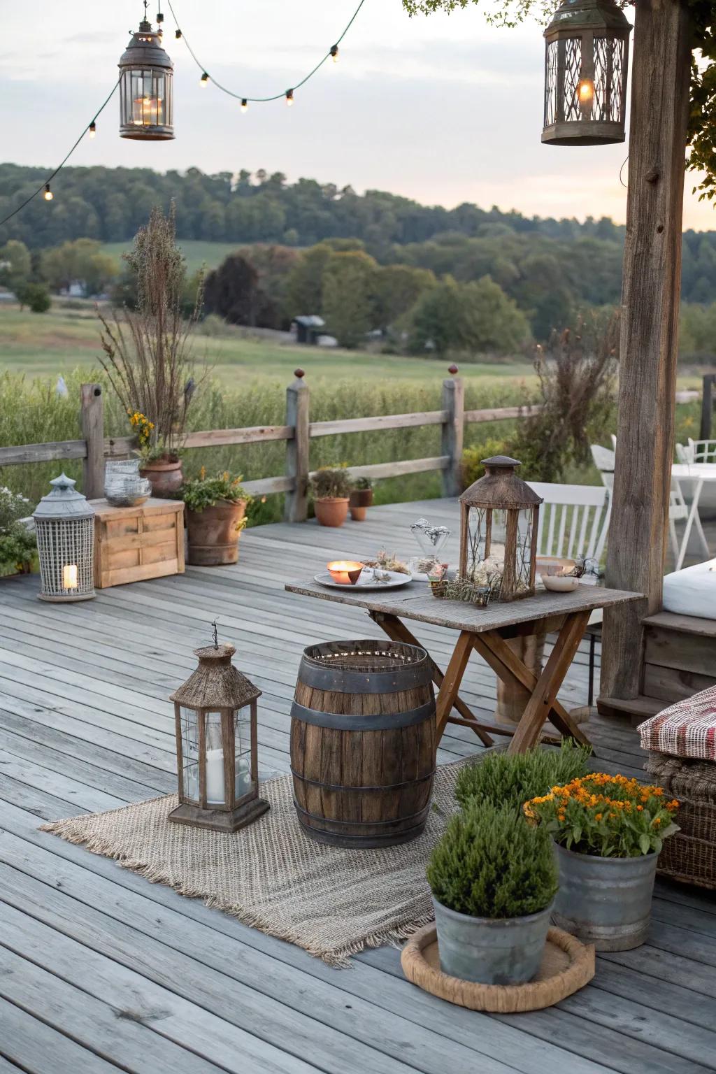 Barnwood gray decks furnish rustic allure and character.