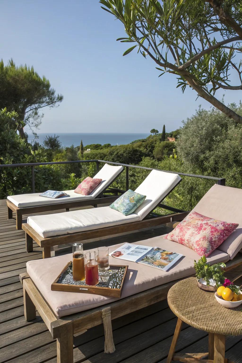 A sunbathing zone invites relaxation and leisure on sunny days.