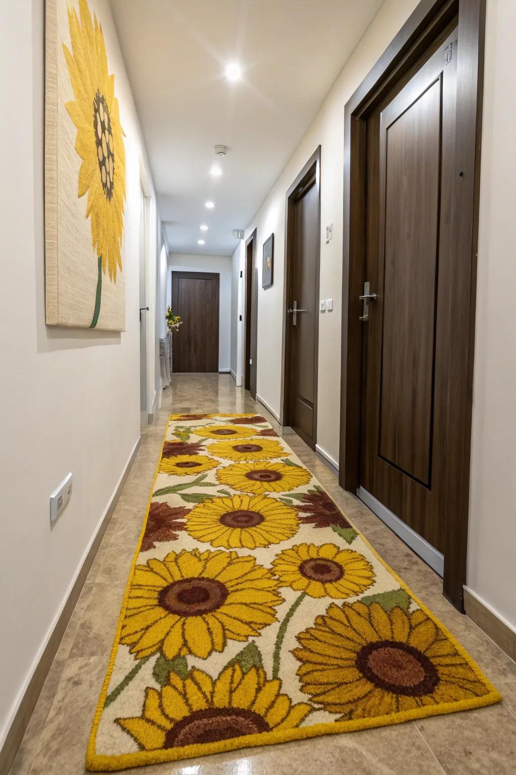 A sunflower floor covering contributes a pop of color and appeal to your floors.