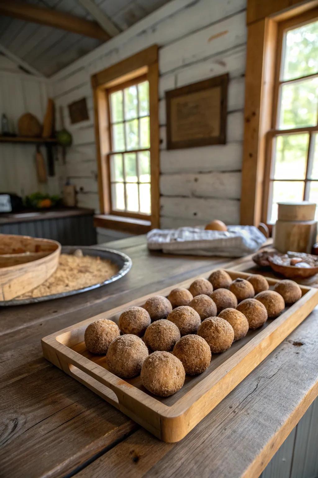Timber segment-enclosed orbs for a wilderness-inspired hint
