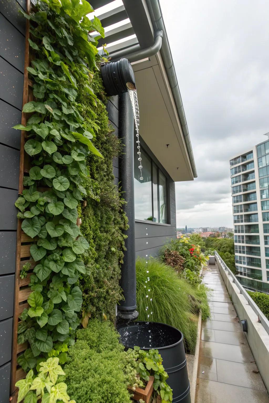 Rainwater gardens efficiently utilize rainwater in confined settings.