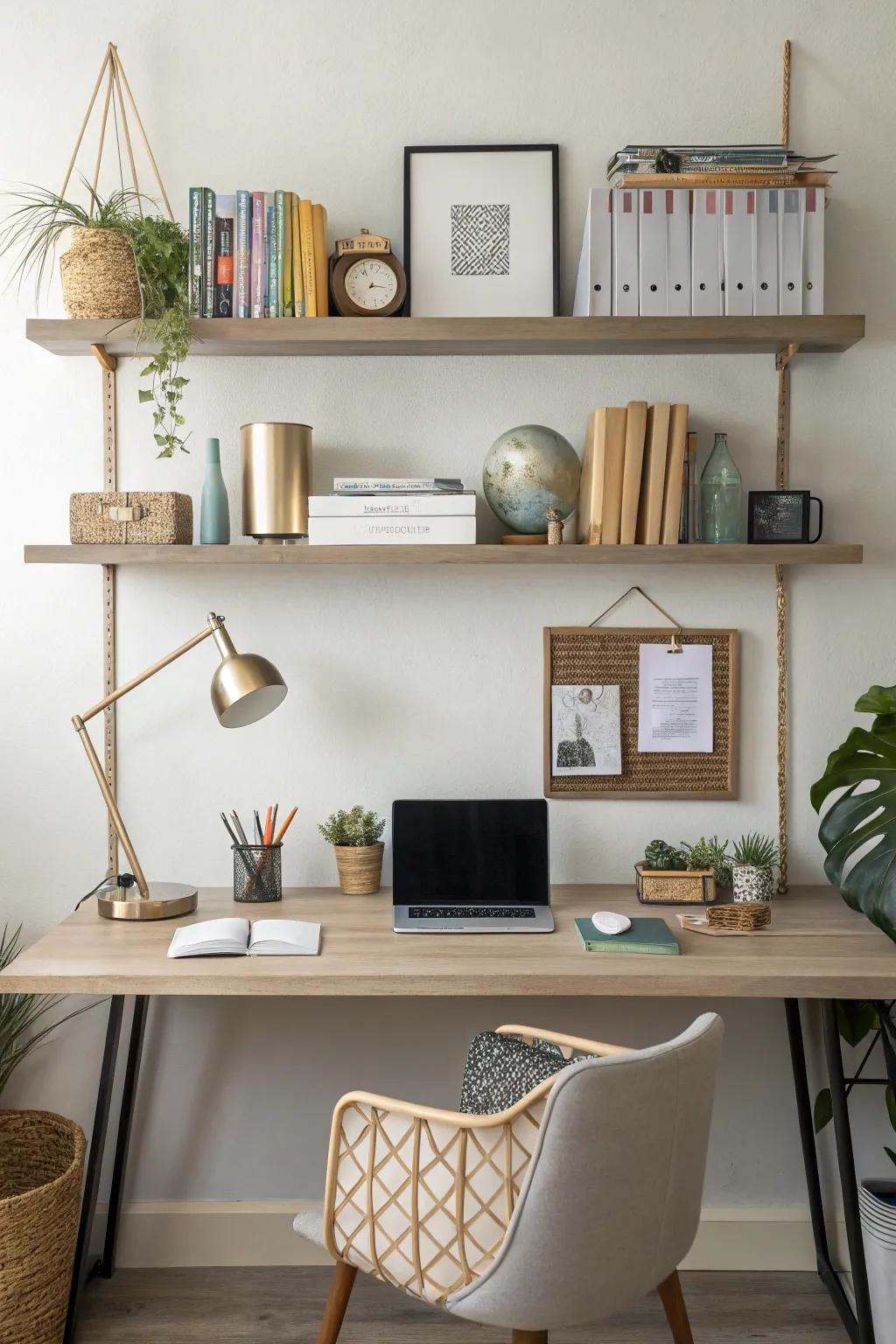 Shelving for a balanced workspace.