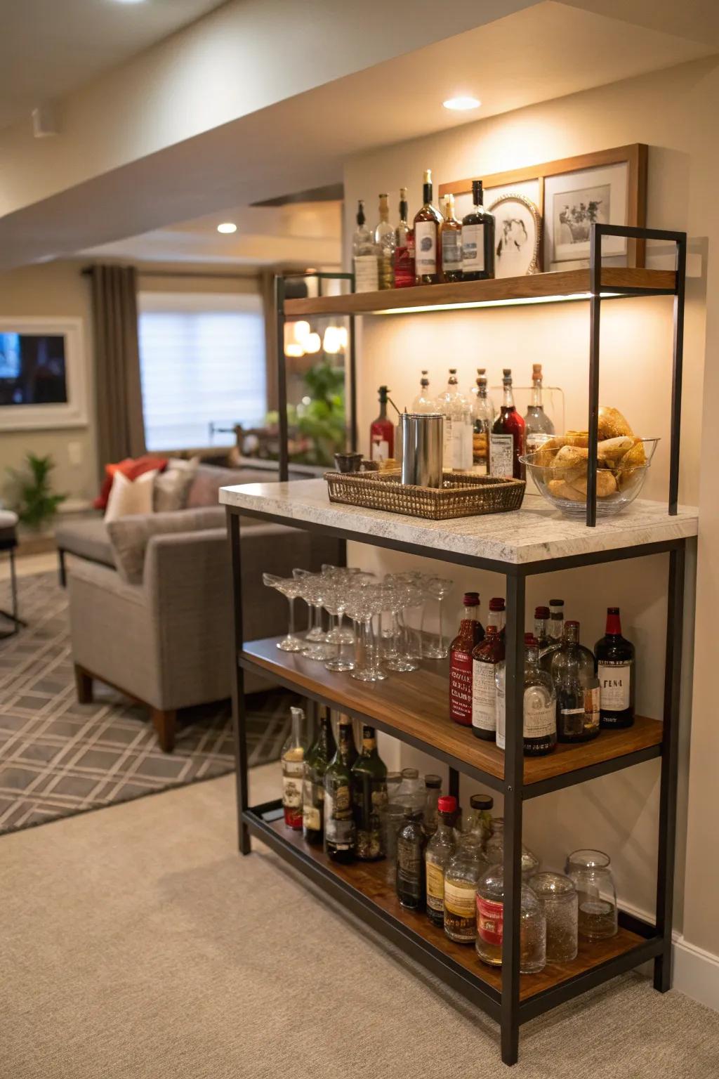 A home bar adds an interesting twist to conventional dining.