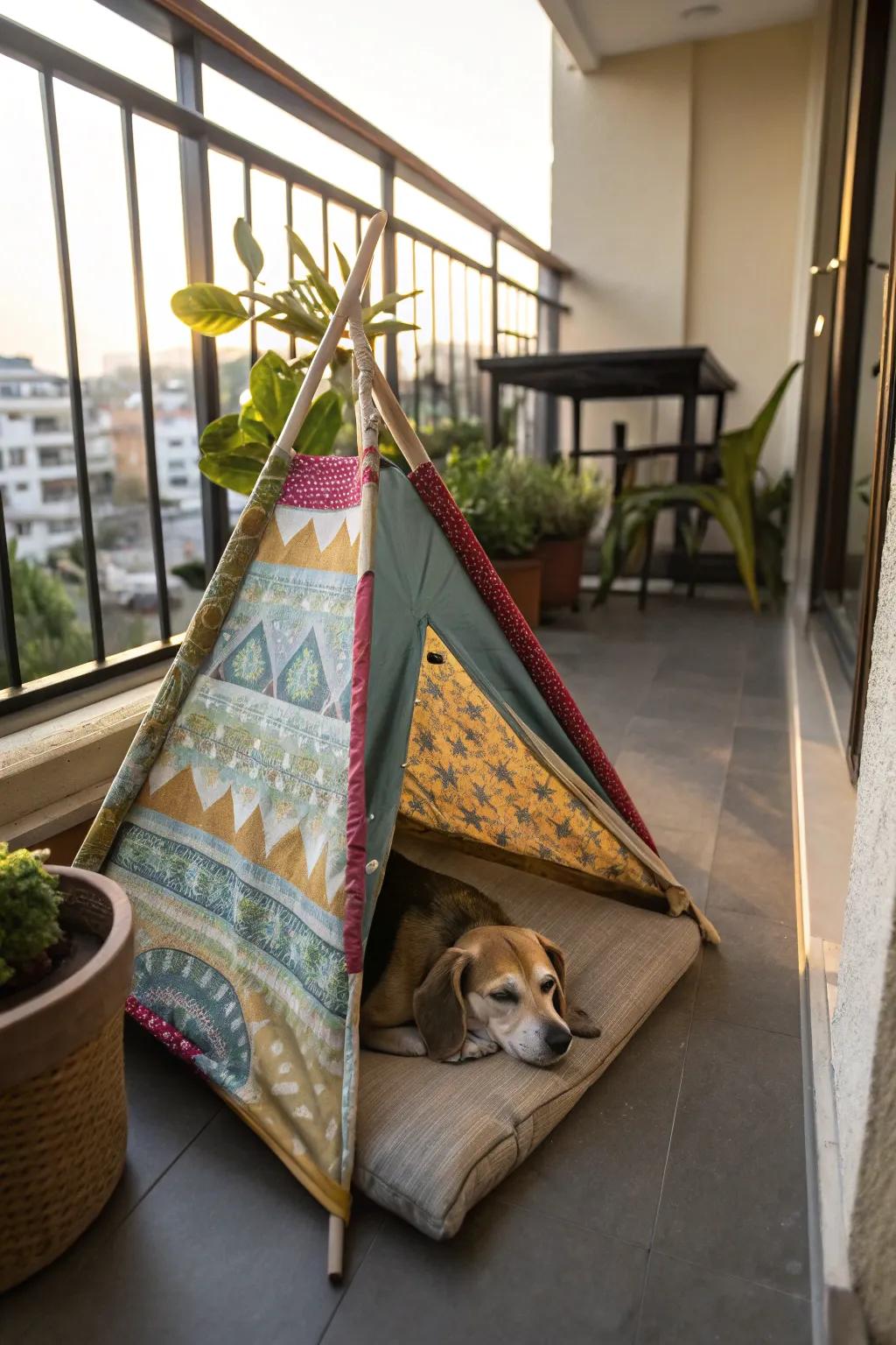 A handmade dog sanctuary offers a cozy retreat for dogs.