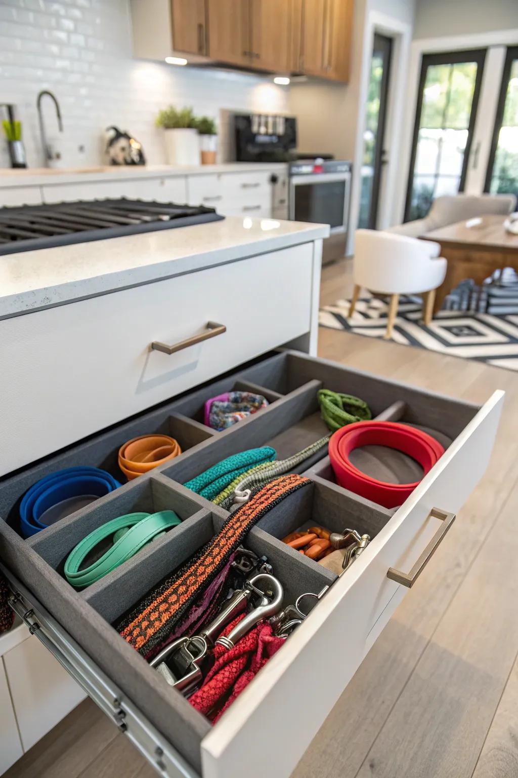A drawer committed to leash organization.