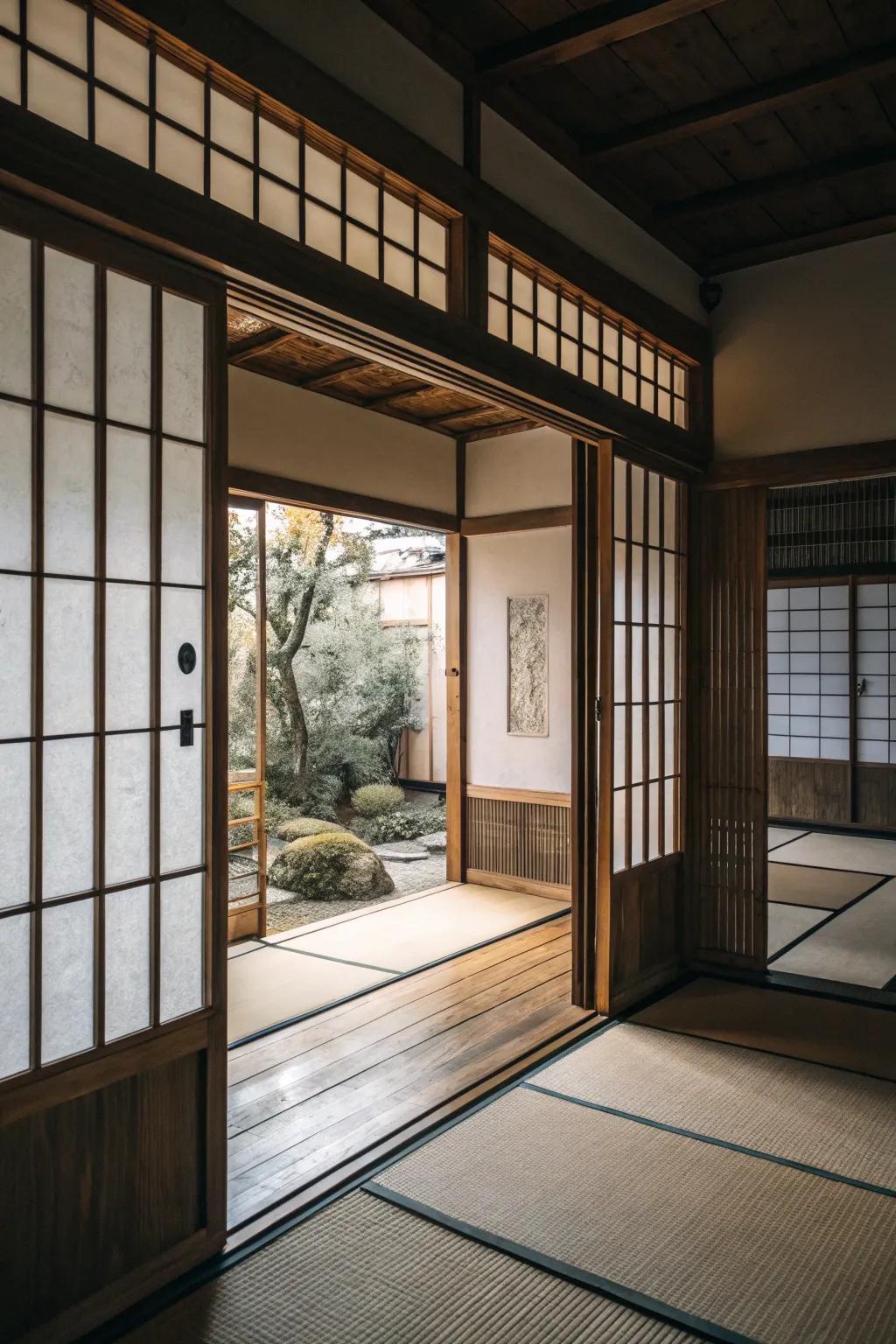 Shoji screens incorporate tranquility and elegance into compact areas.