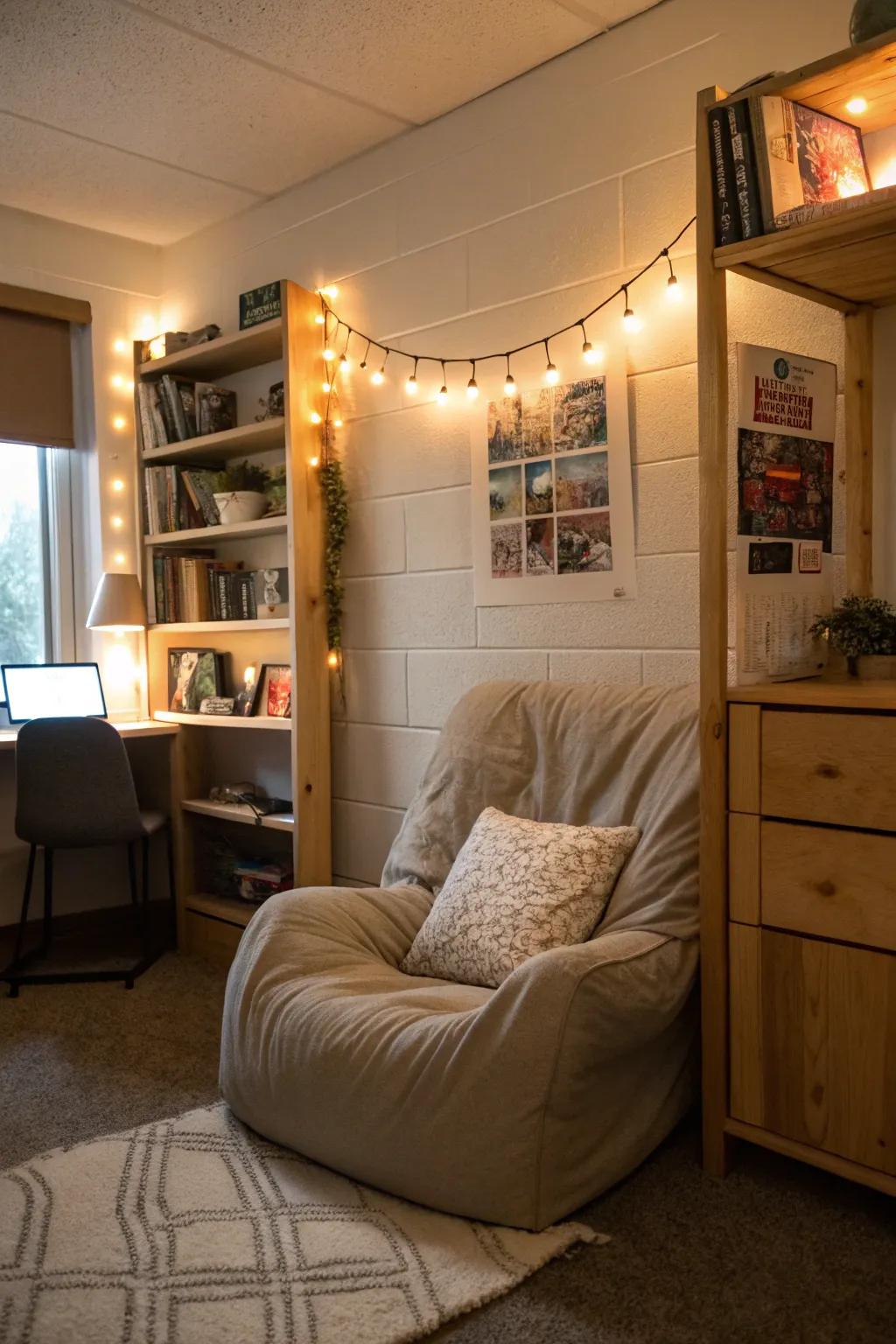 A cozy reading spot provides a peaceful getaway.