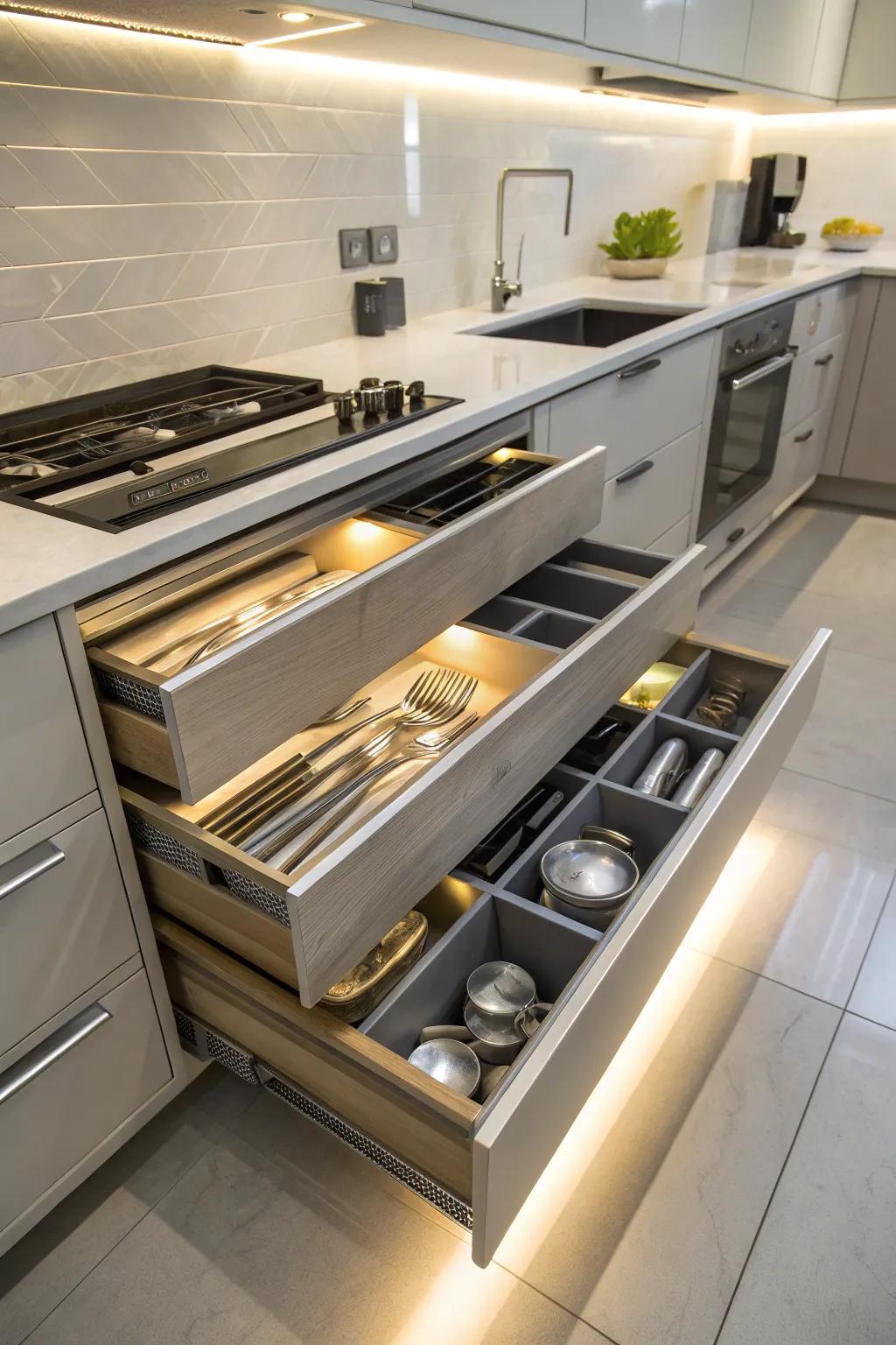 Lighting transforms drawers into a feature of elegance