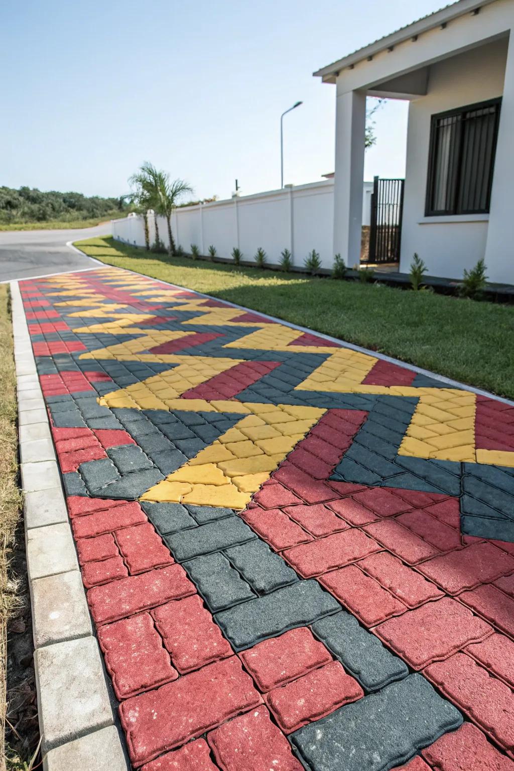 Bright shades fashion a dramatic and striking driveway statement.