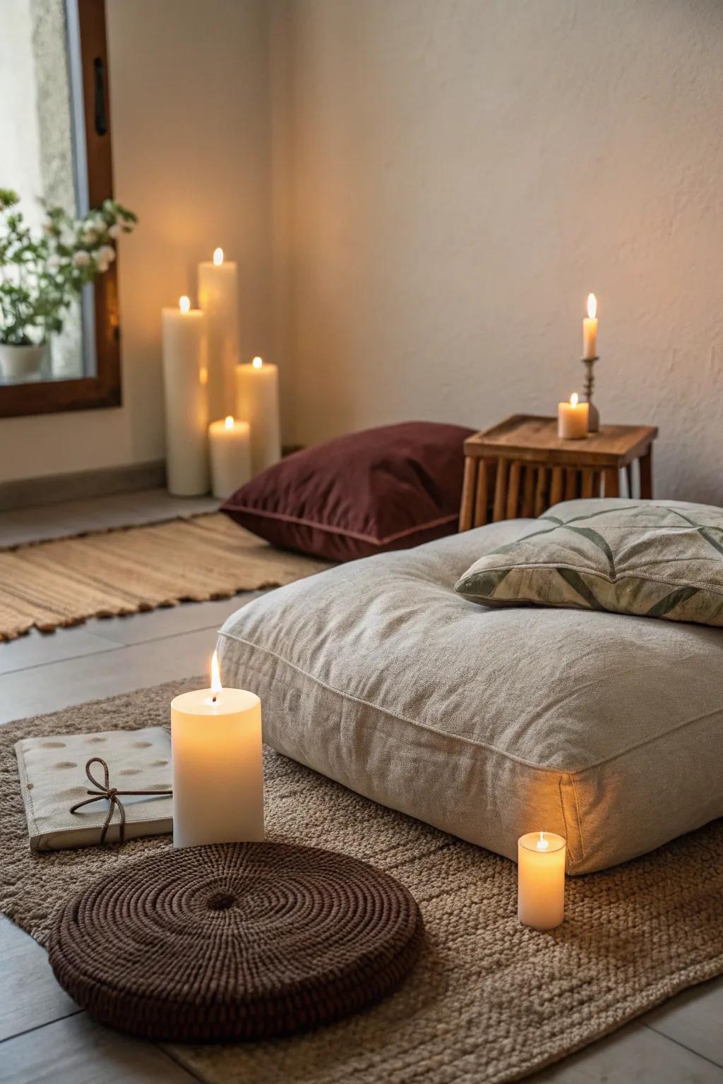 A meditative nook designed for relaxation and contemplation.