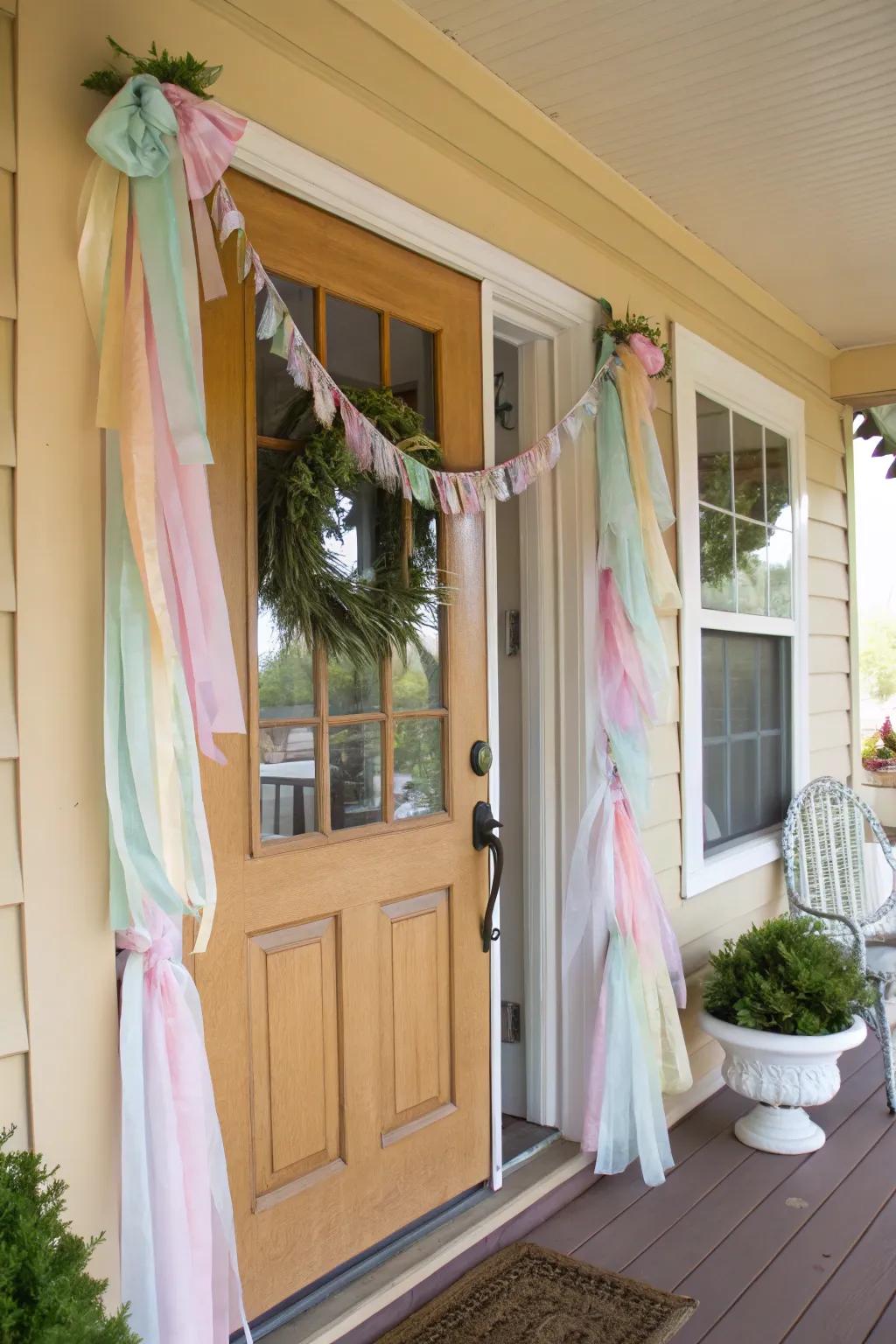 A pastel striped decoration introduces colorful motion to your entrance.