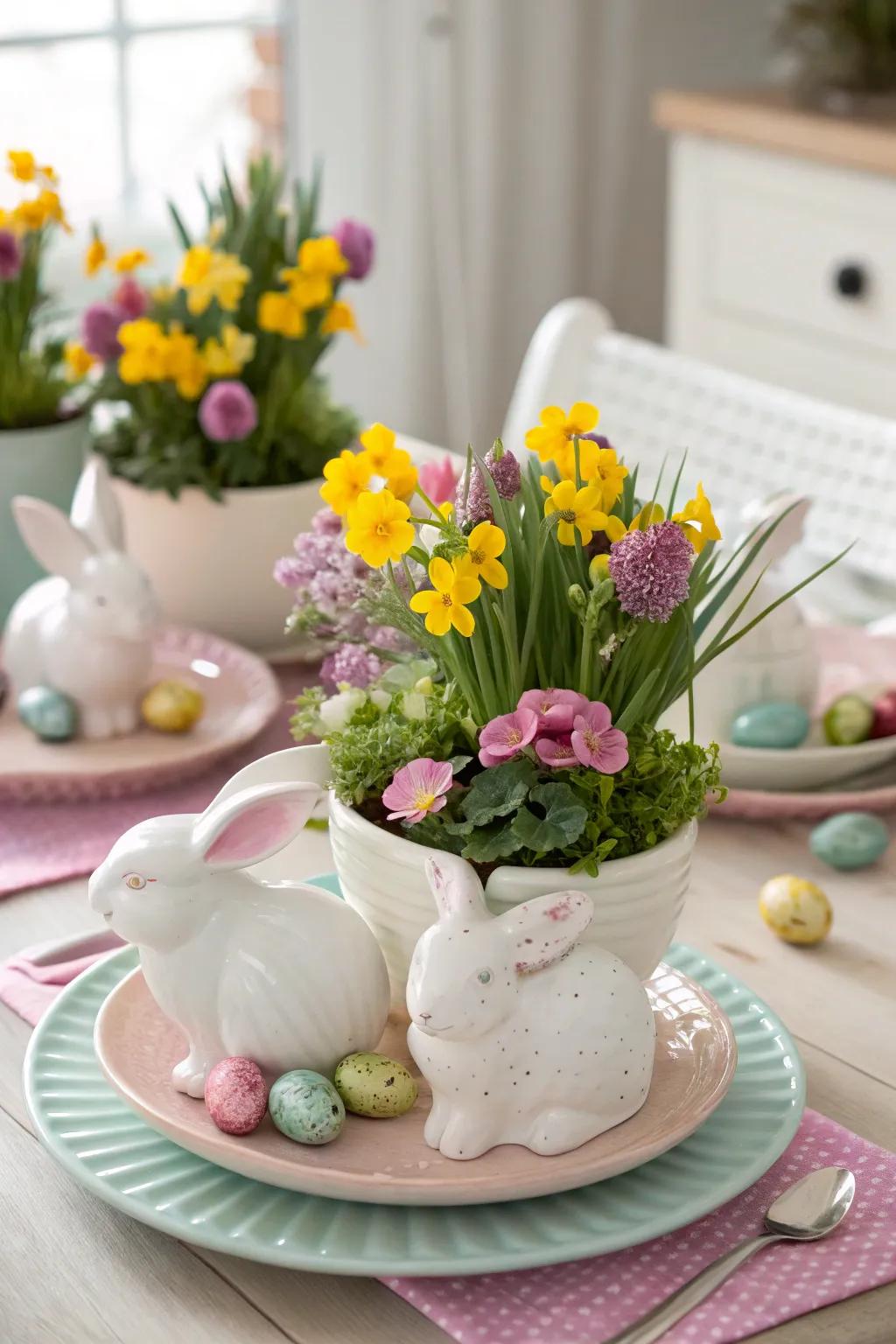 Rabbit planters deliver a playful and enduring accent to your Easter table.
