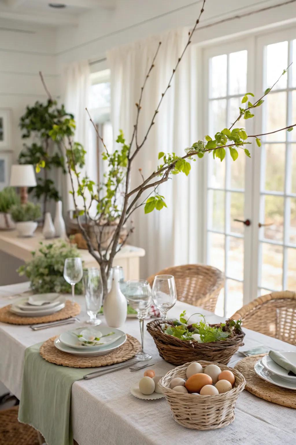 Natural elements introduce freshness and vitality.