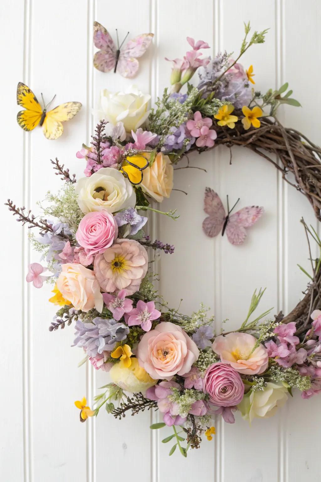A graceful Easter wreath featuring flying insects, ideal for contributing refinement to your ornamentation.