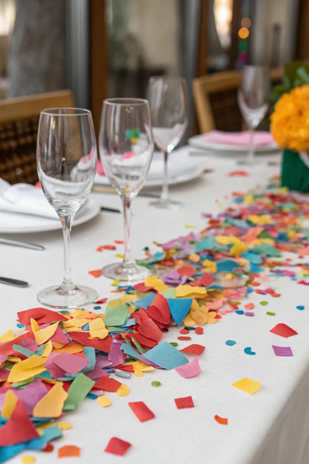 Add a burst of color using handmade crepe paper colorful bits.