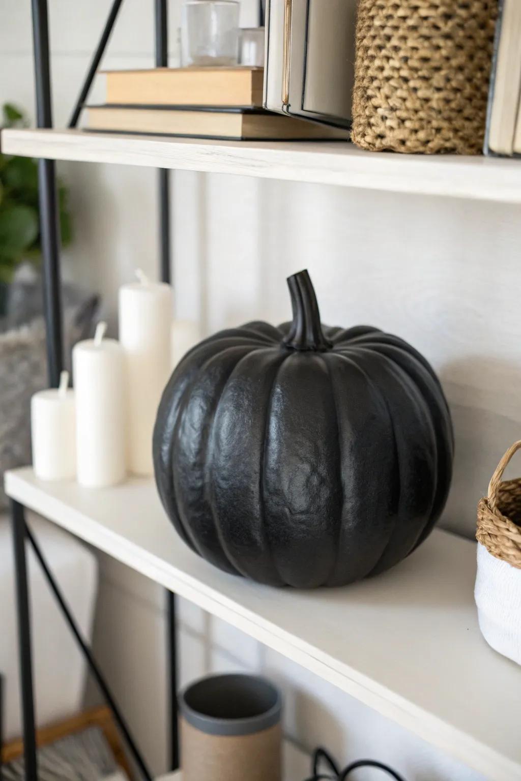 A monochromatic pumpkin introduces a touch of modern simplicity to Halloween decorations.
