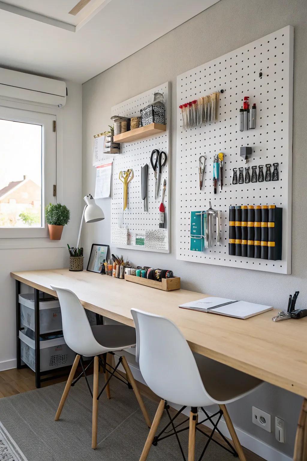 A multifunctional pegboard that merges utility with design.