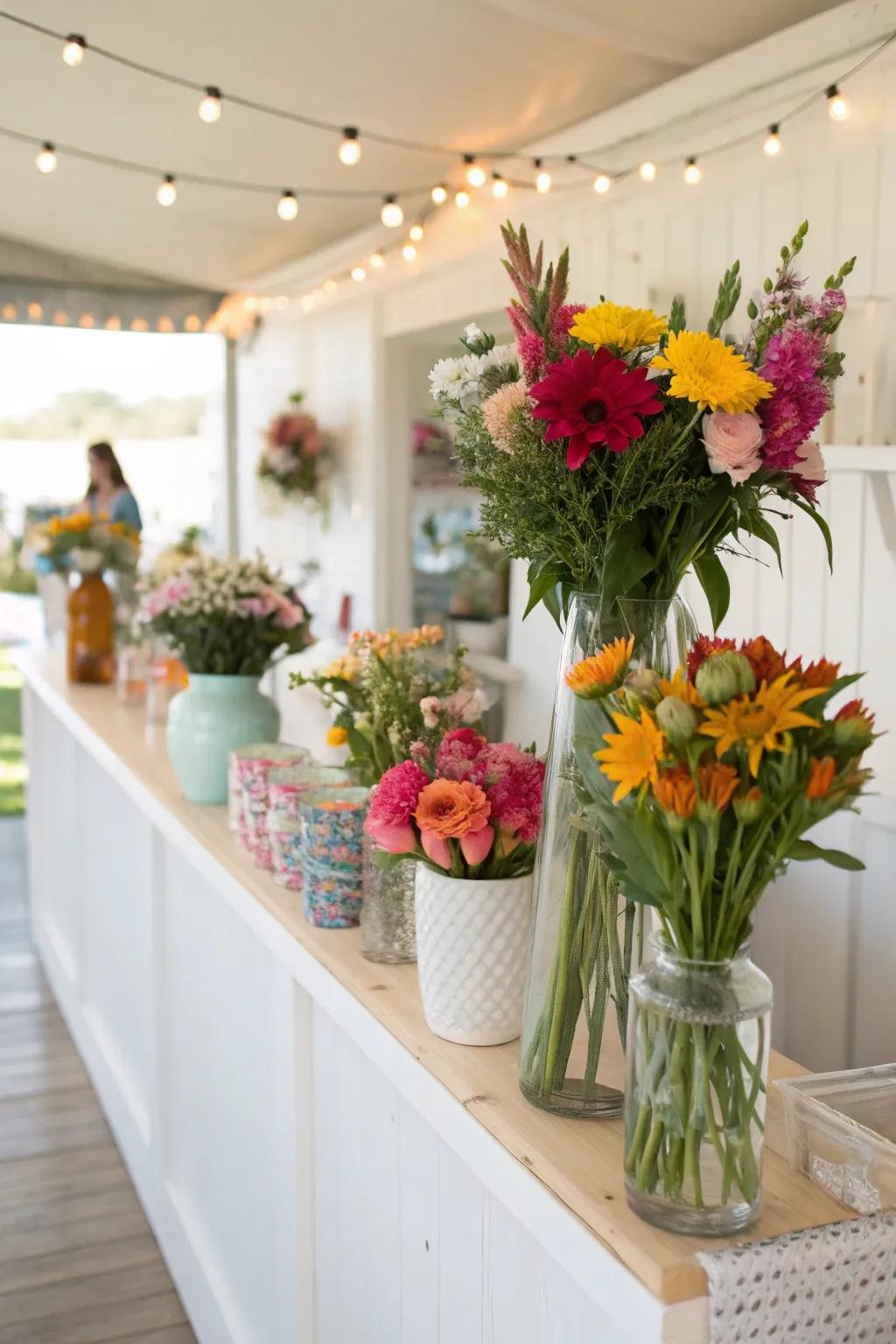 A DIY flower bar, offering guests a creative and lasting memory of the brunch.