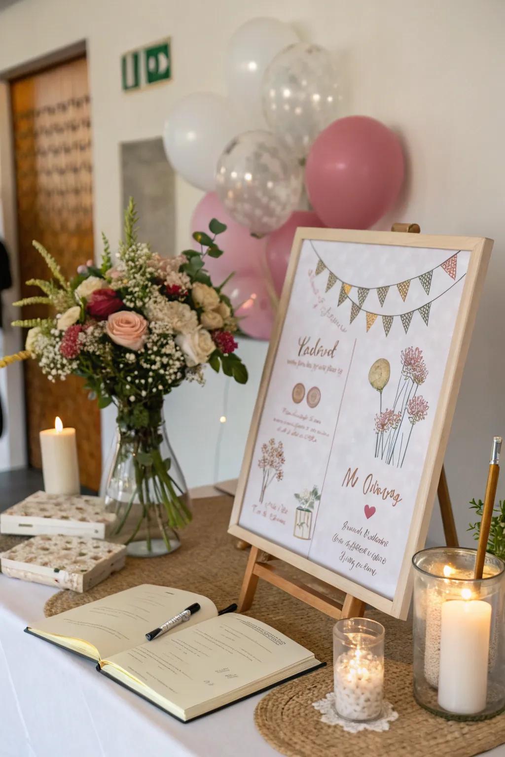 An engaging guest book canvas for guests to leave messages.