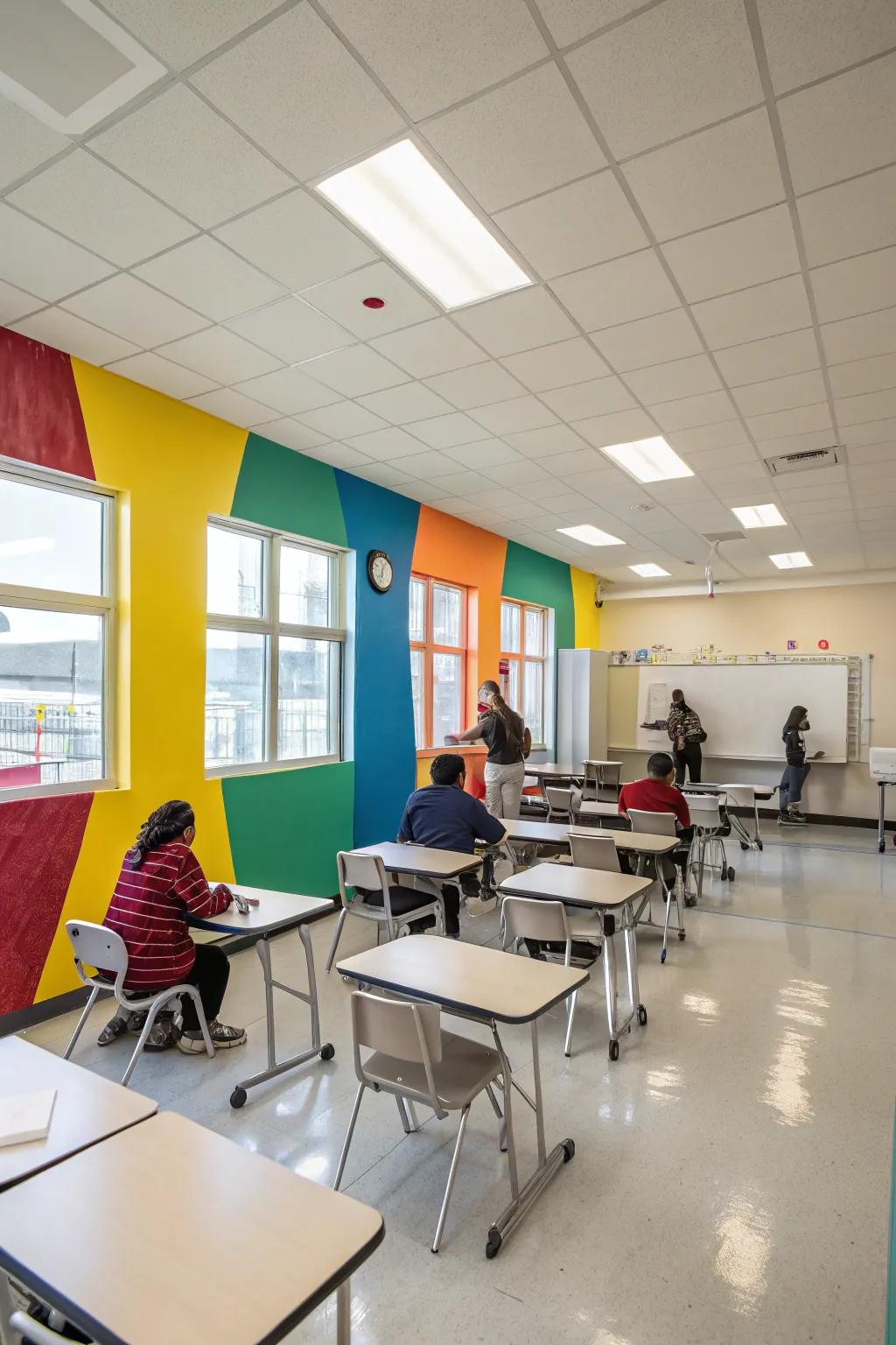 A vibrant class change using a bright accent wall