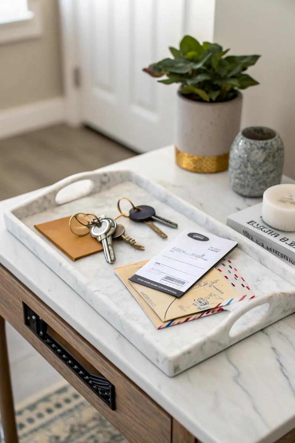 Dishes and trays merge function with beauty for entryways.