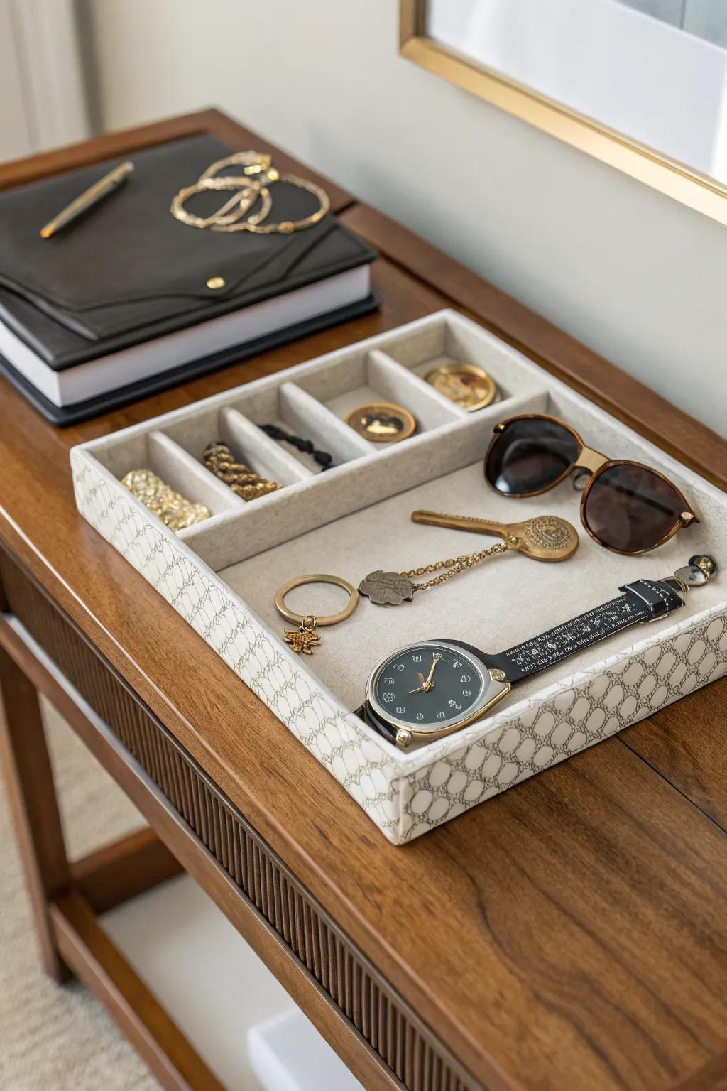 Trays maintain organization while enhancing style.