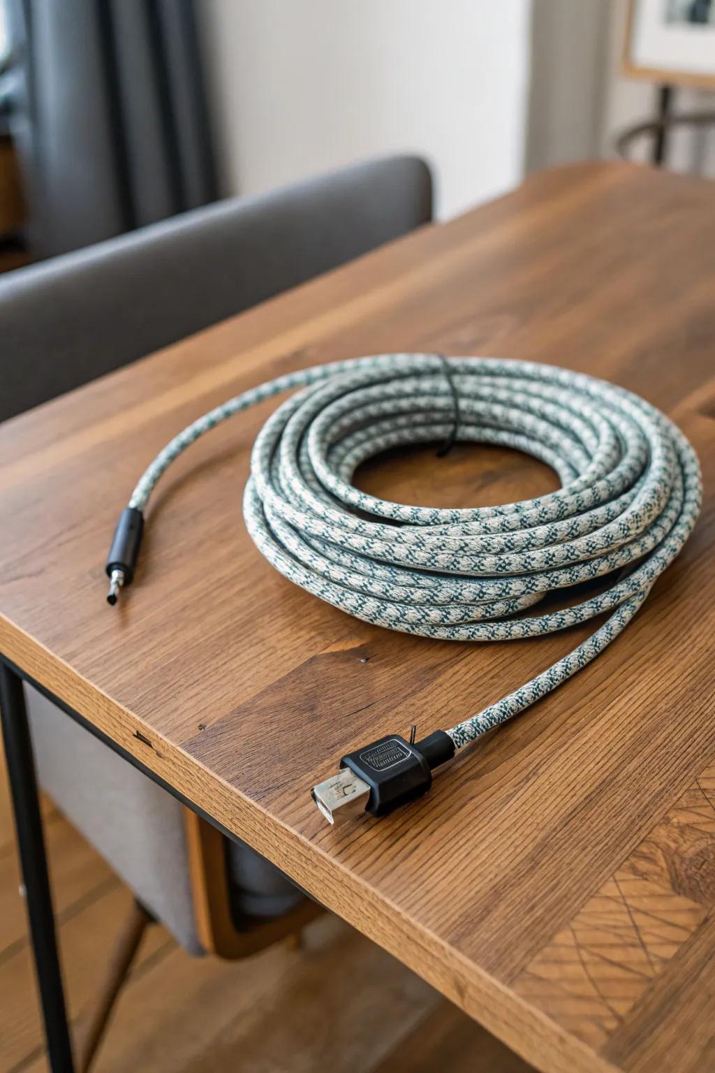 The over-under coil ensures your cords are twist-free and prepared to use.