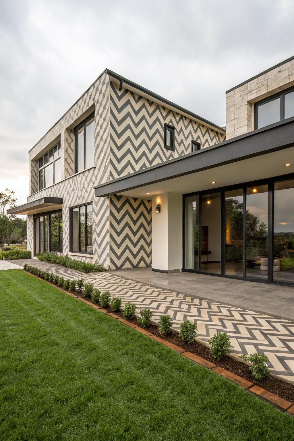 Chevron pattern cladding introduces modern style.
