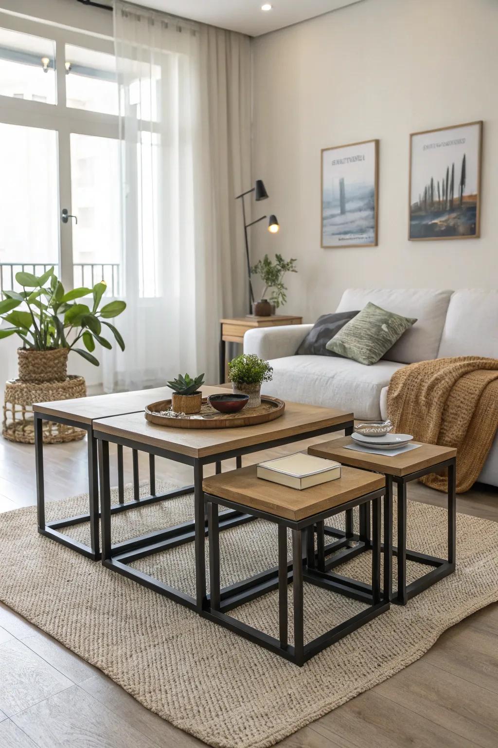 Stacking tables offer clever seating solutions.